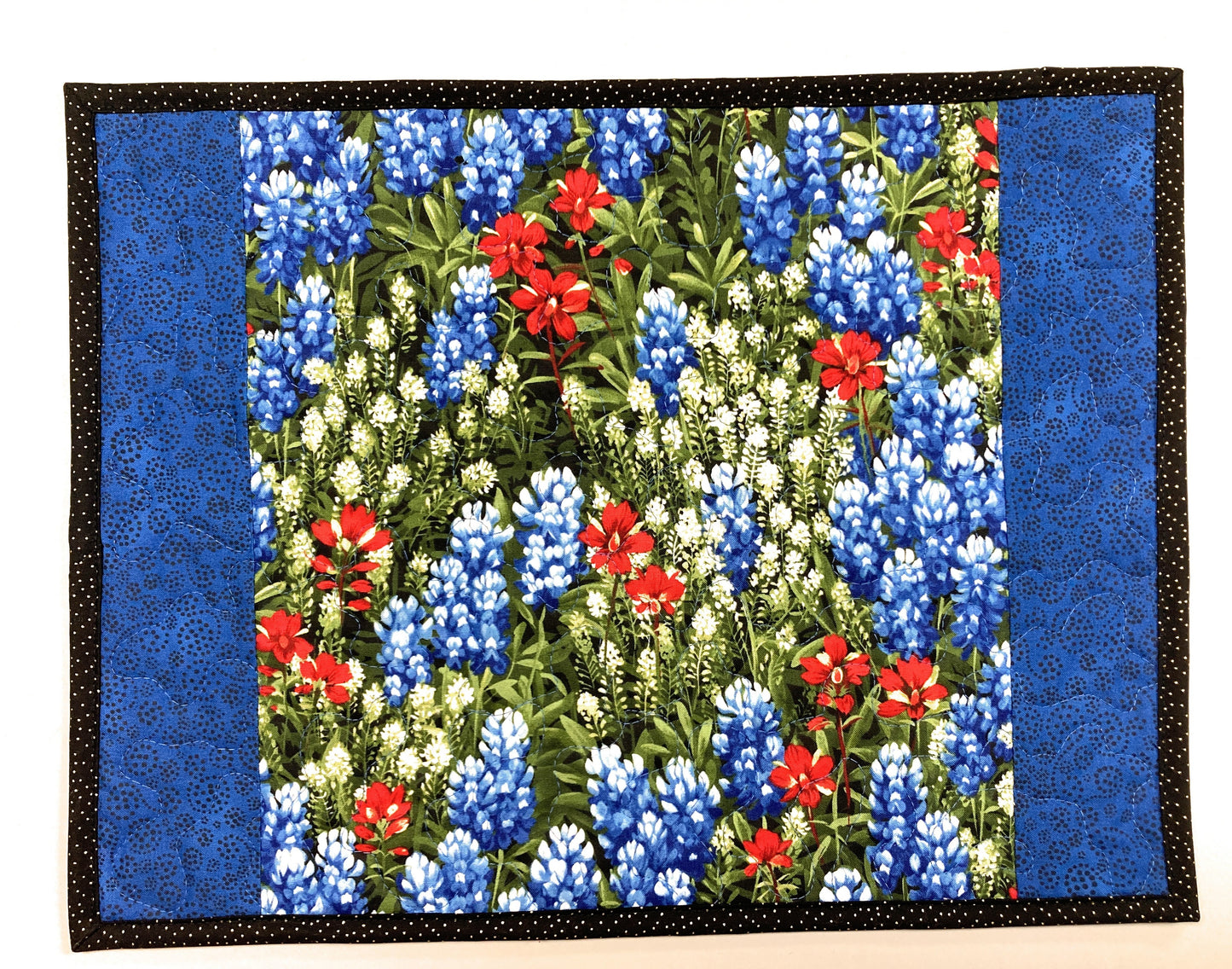 Bluebonnets Indian Paintbrush Wildflower Dining Table Placemats, Quilted Reversible Mats 13x17"
