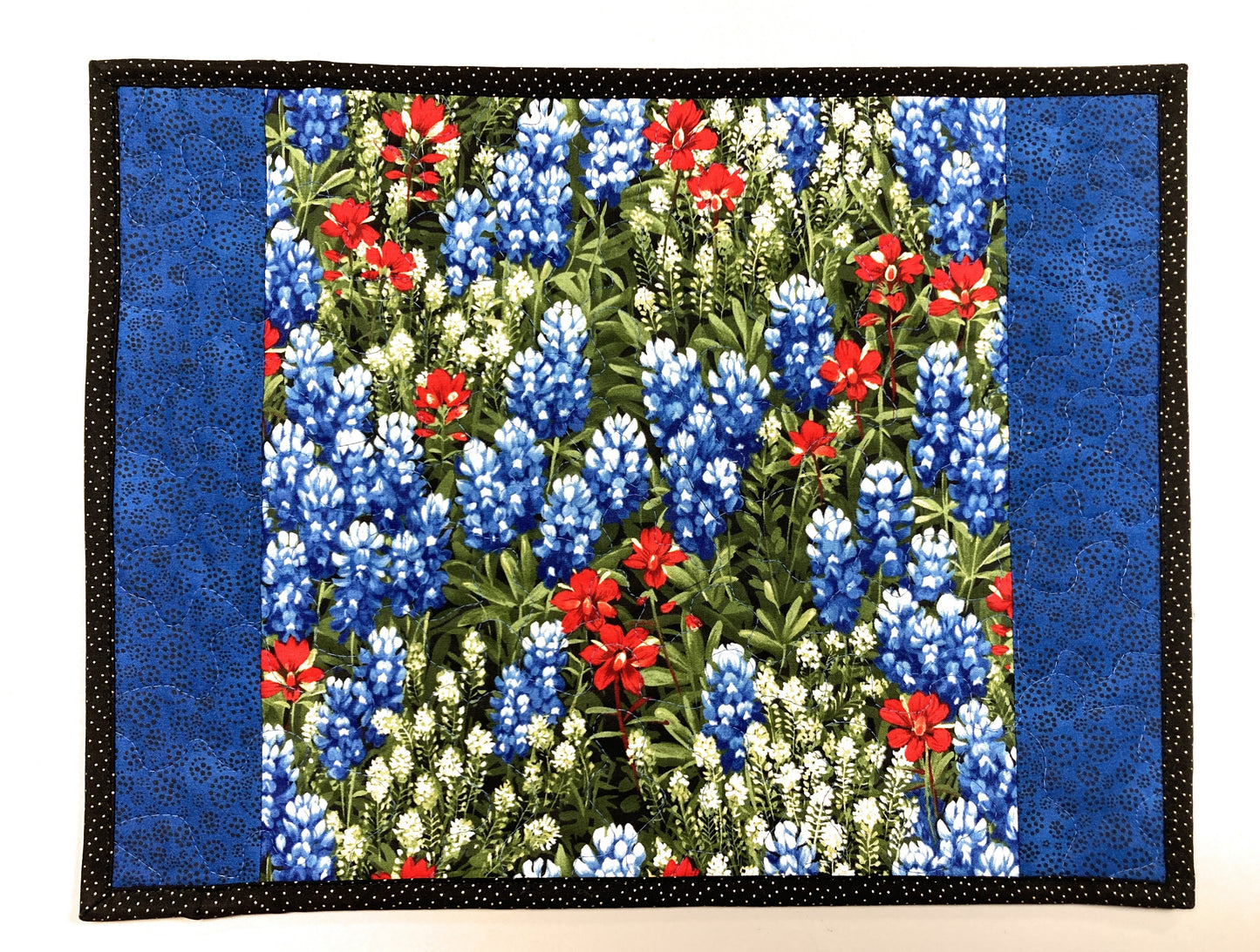 Bluebonnets Indian Paintbrush Wildflower Dining Table Placemats, Quilted Reversible Mats 13x17"