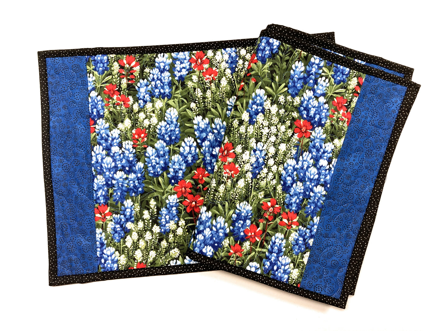 Bluebonnets Indian Paintbrush Wildflower Dining Table Placemats, Quilted Reversible Mats 13x17"