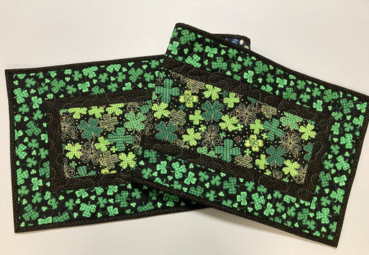 St Patrick's Day Shamrocks Quilted Table Runner, 13x48" Reversible Spring Summer Flowers, Coffee End Table Dining Table St. Pattys Day