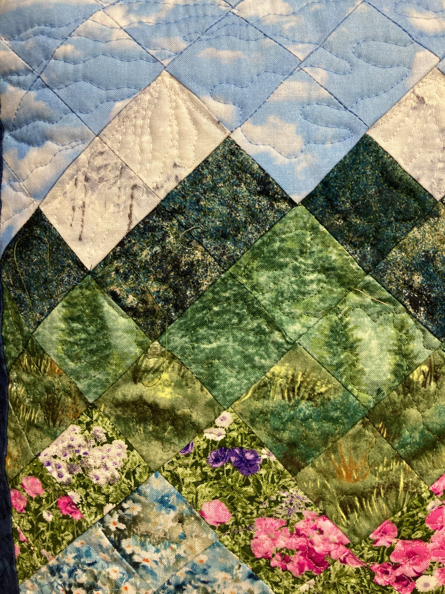 Spring Misty Blue Meadow Mountain Art Pillow, 20x20” Forest Mountain Scenic Original Artwork Handmade