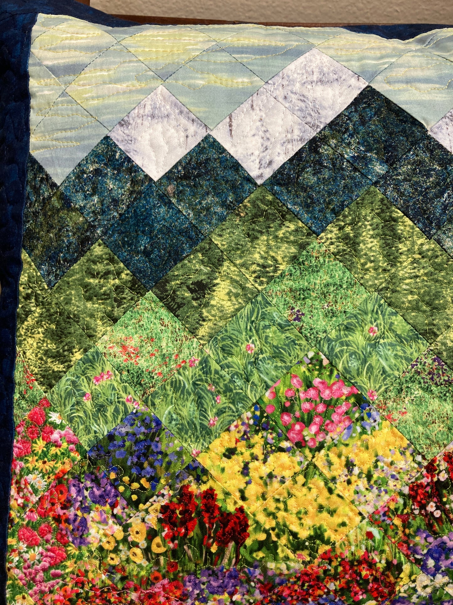 Mountain Wildflowers Decorative Pillow, Trees Mountain Sky Landscape Pillow 20x20", Cotton Lake Tahoe Cabin Lodge Decor, Handmade Alpine