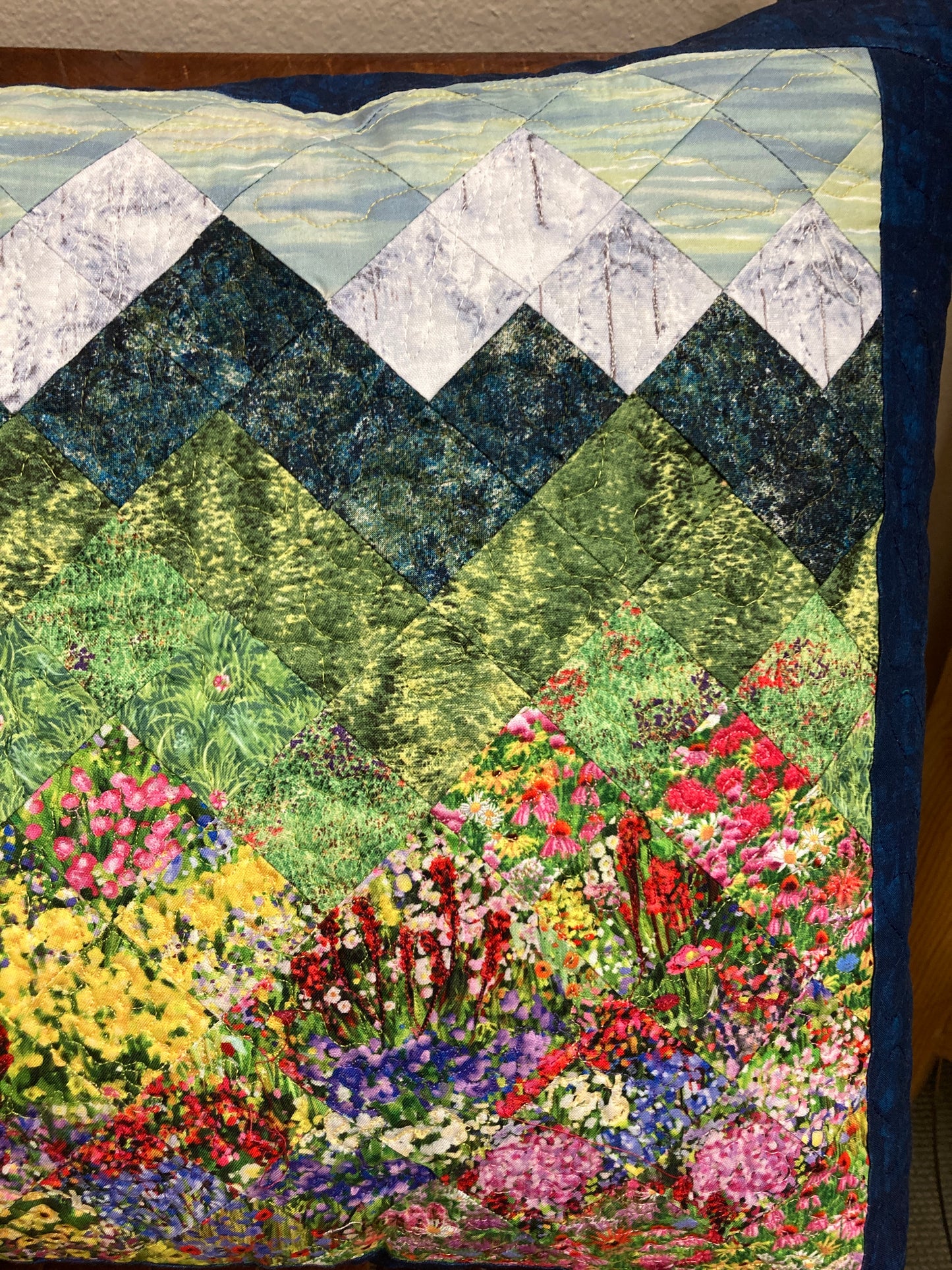 Mountain Wildflowers Decorative Pillow, Trees Mountain Sky Landscape Pillow 20x20", Cotton Lake Tahoe Cabin Lodge Decor, Handmade Alpine