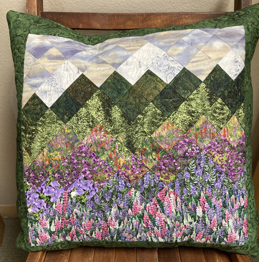 Pink Purple Lupine Flowers Dusky Sky 20x20" Mountain Decorative Pillow, Sofa Bedroom Living Room