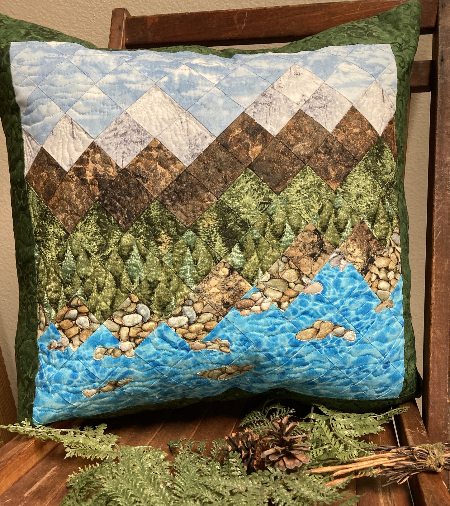 Lake Tahoe Mountain Decorative Pillow, Pine Trees Blue Sky Alpine Landscape Pillow 20x20" Cotton, Cabin Lodge Decor Bedroom Sofa Living Room
