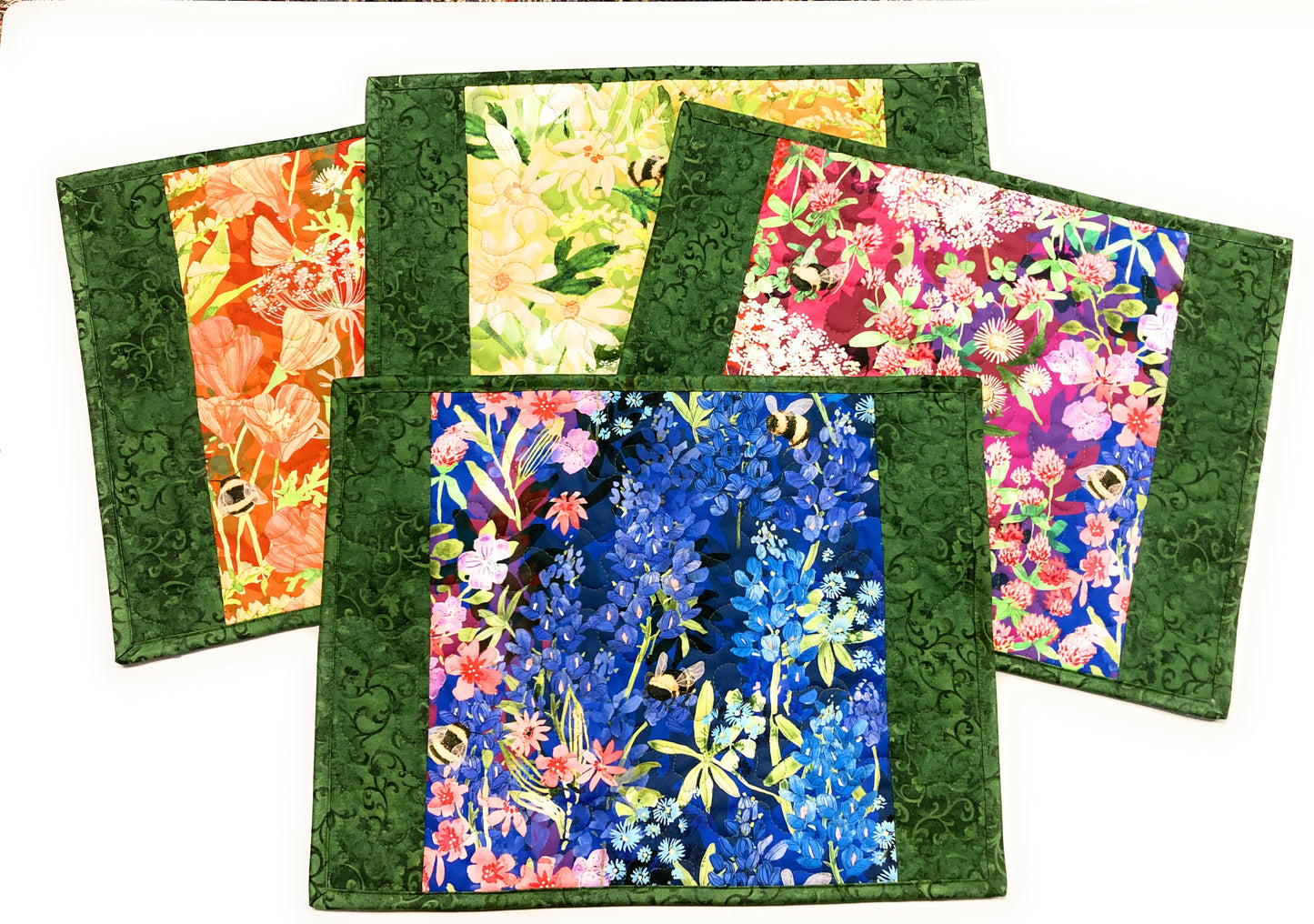 Wildflowers Quilted Dining Room Placemats,  13x17" All Seasons Everyday Summer Bright