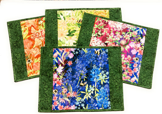 Wildflowers Quilted Dining Room Placemats,  13x17" All Seasons Everyday Summer Bright
