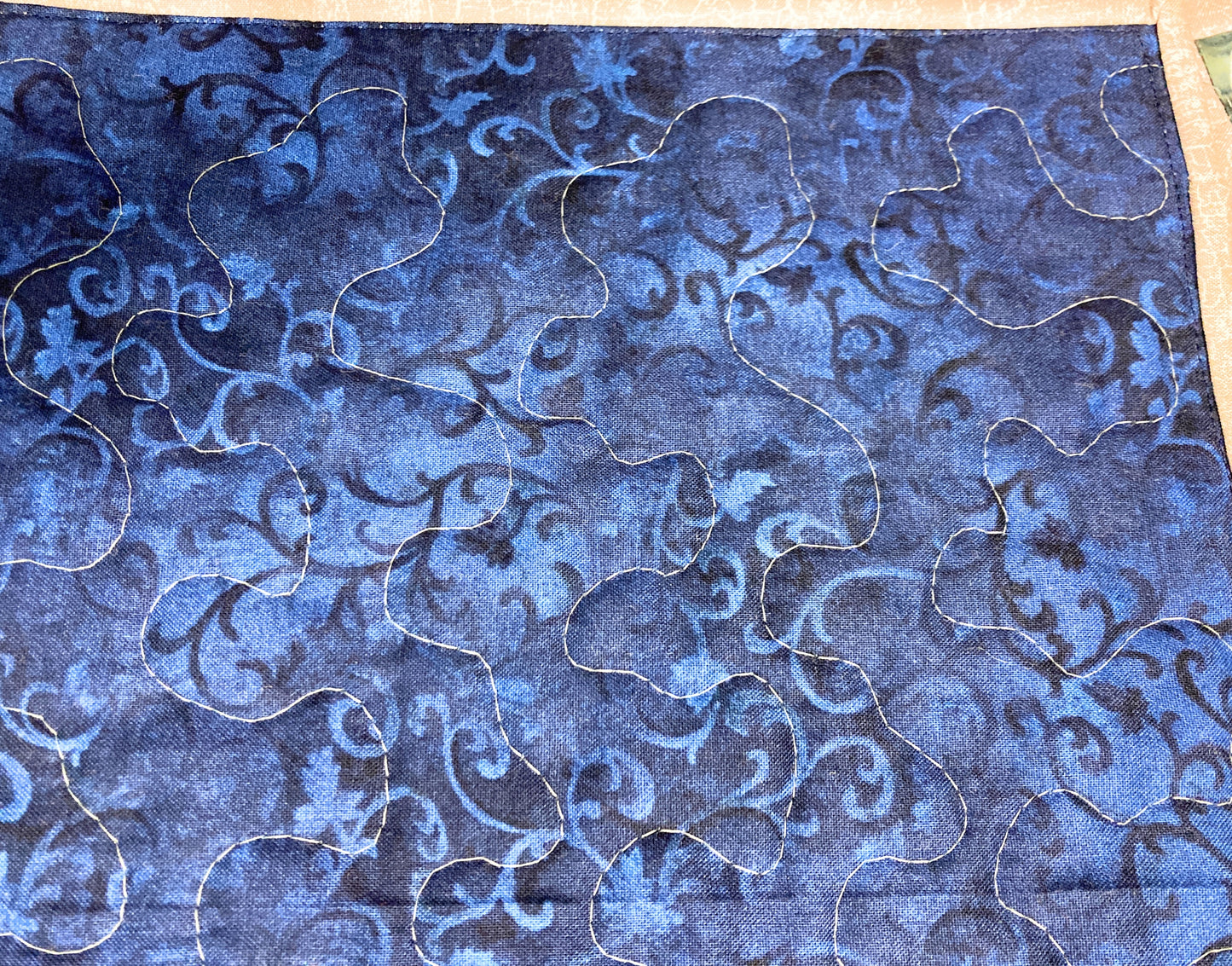 Batik Blue Gray Stone Dining Table Quilted Runner, Modern Minimalist  14x62" Everyday Handmade