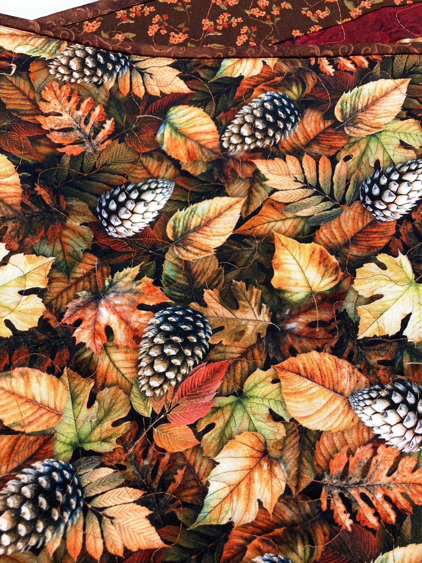 Thanksgiving Fall Flowers Quilted Dining Table Runner Orange Brown Autumn Reversible Handmade