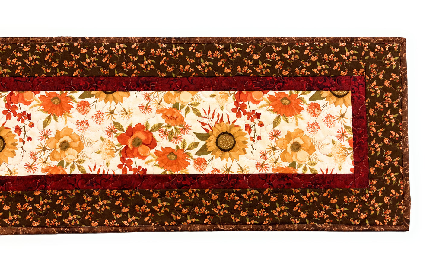 Thanksgiving Fall Flowers Quilted Dining Table Runner Orange Brown Autumn Reversible Handmade