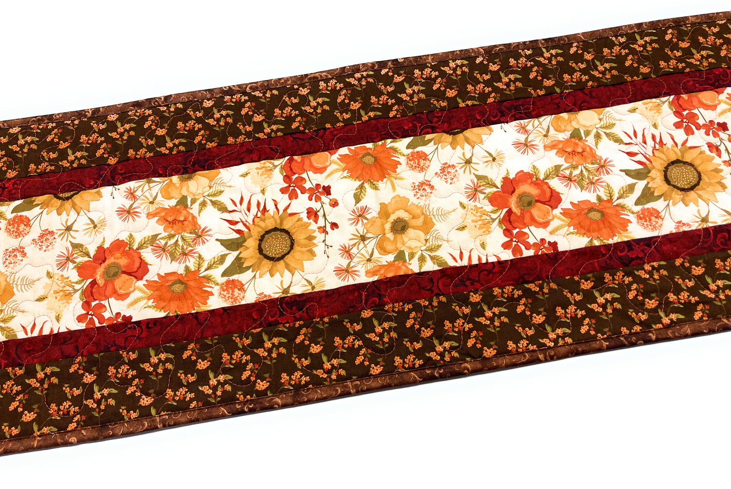 Thanksgiving Fall Flowers Quilted Dining Table Runner Orange Brown Autumn Reversible Handmade