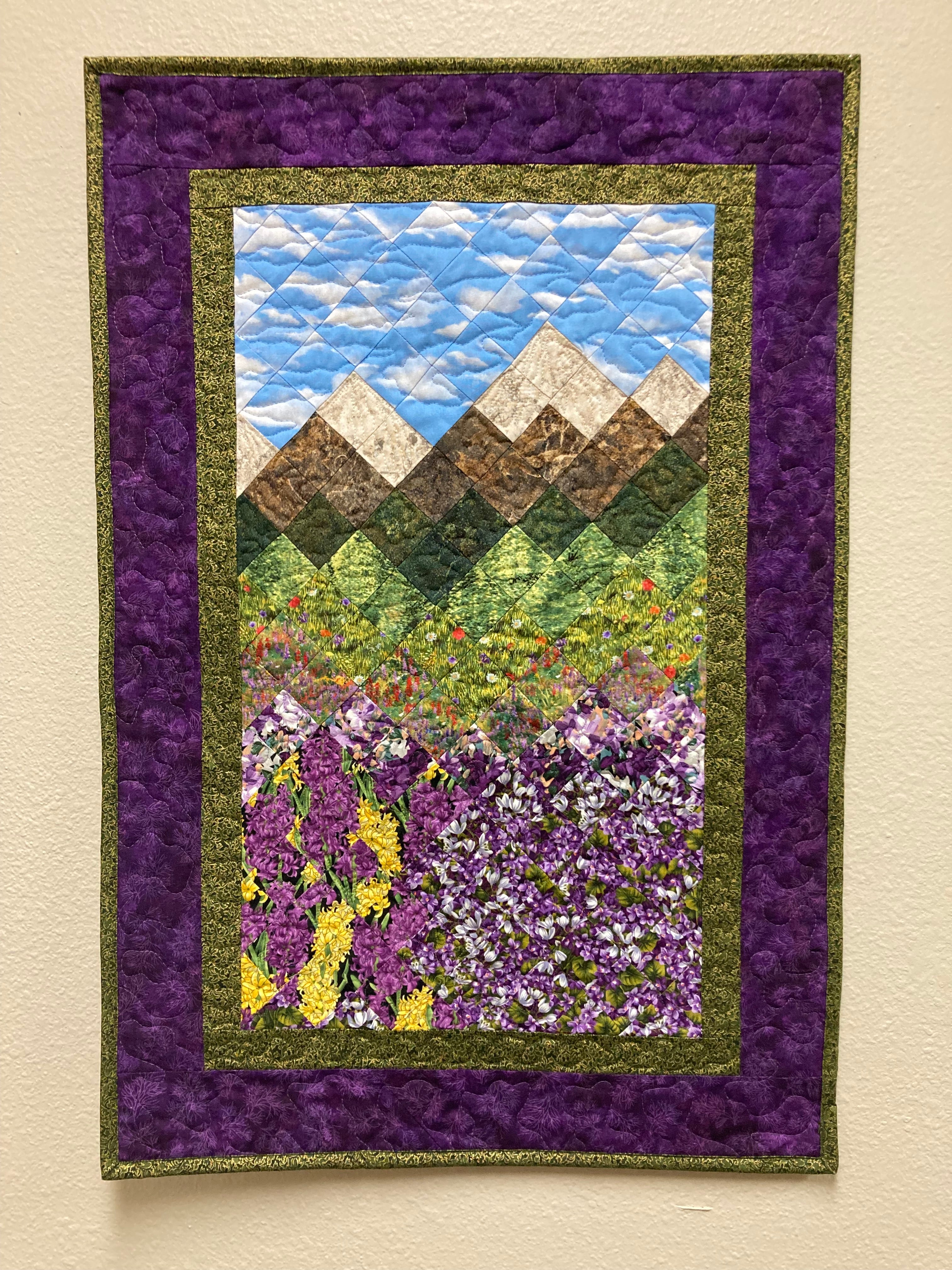 Small purple art quilt on canvas, abstract quilt, purple landscape newest