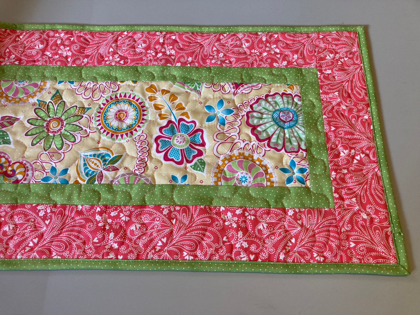 Spring Pink Blue Flowers Quilted Table Runner, Dining Coffee Table Mat, Reversible 13x48" Easter Garden Floral Nature Bright Floral Summer