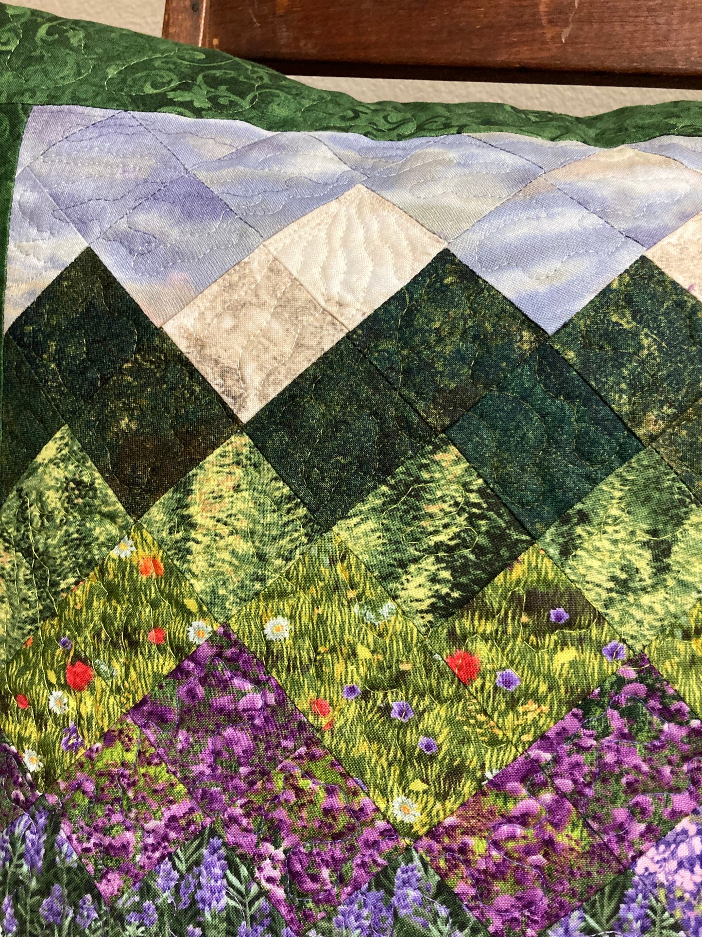 Mountain Decorative Pillow, Pink Purple Lupine Flowers, Dusky Sky Landscape Pillow 20x20", Cotton, Lake Tahoe Cabin Sofa Bedroom Living Room