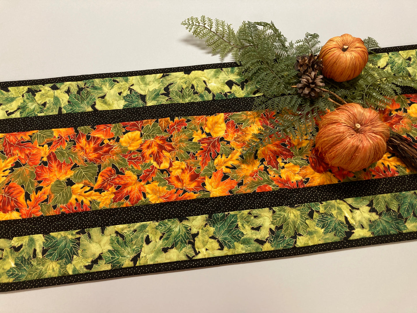 Fall Autumn Bright Leaves Quilted Table Runner, Dining Coffee Table Runner, 13x48" Reversible Holiday Winter, Autumn Red Orange Gold Green