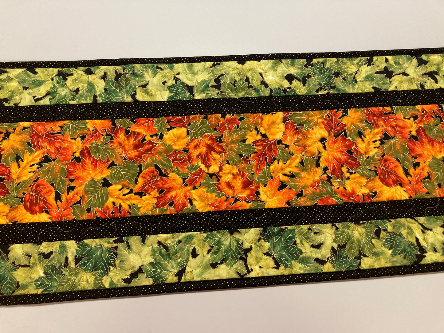 Fall Autumn Bright Leaves Quilted Table Runner, Dining Coffee Table Runner, 13x48" Reversible Holiday Winter, Autumn Red Orange Gold Green