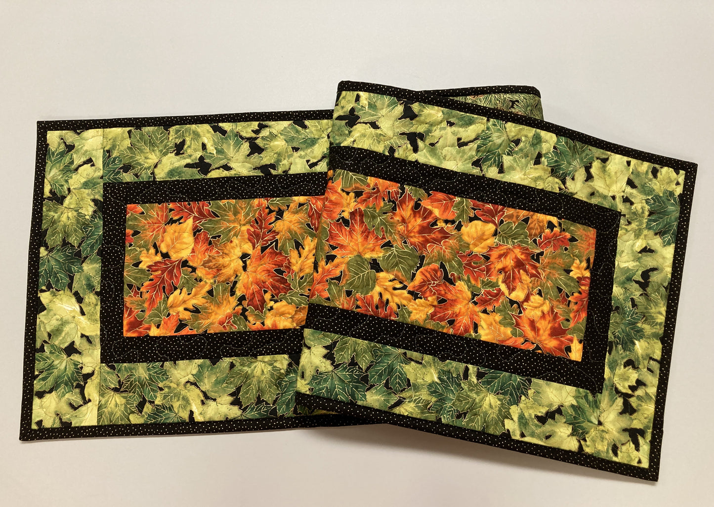 Fall Autumn Bright Leaves Quilted Table Runner, Dining Coffee Table Runner, 13x48" Reversible Holiday Winter, Autumn Red Orange Gold Green