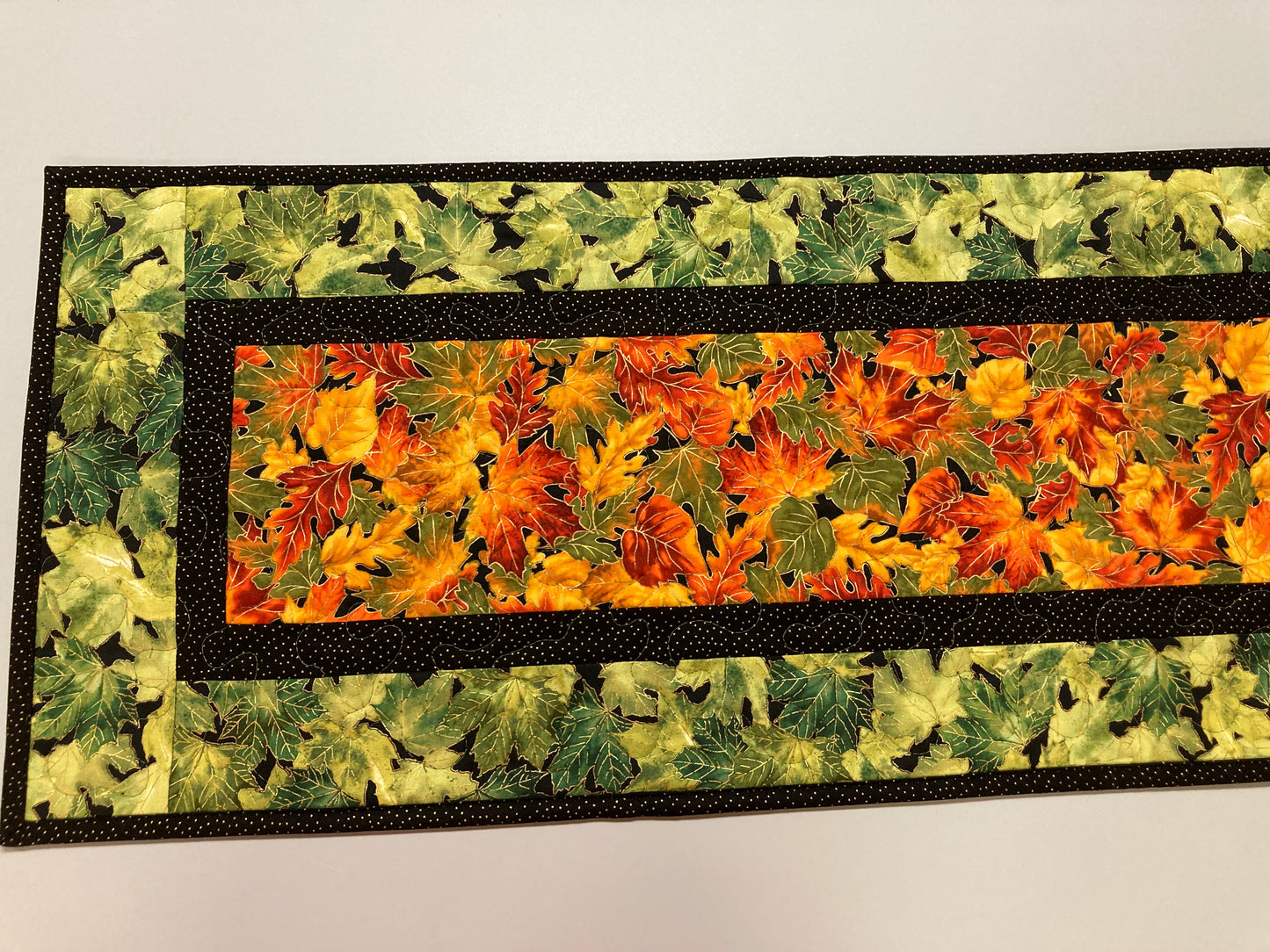 Fall Autumn Bright Leaves Quilted Table Runner, Dining Coffee Table Runner, 13x48" Reversible Holiday Winter, Autumn Red Orange Gold Green