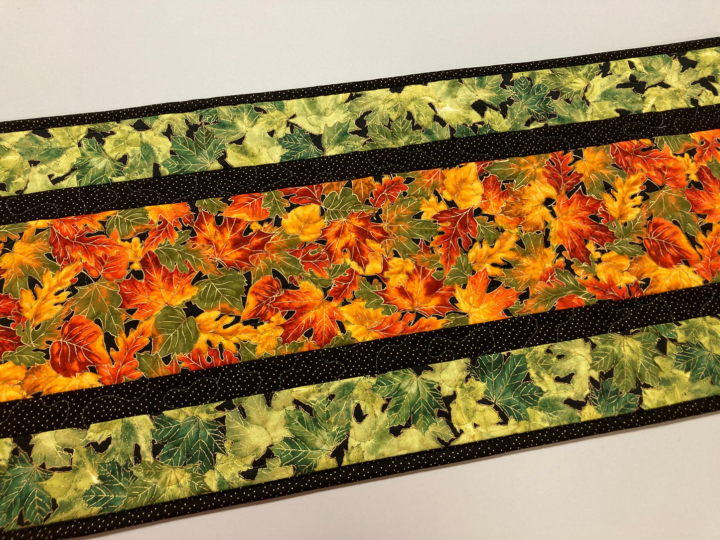 Fall Autumn Bright Leaves Quilted Table Runner, Dining Coffee Table Runner, 13x48" Reversible Holiday Winter, Autumn Red Orange Gold Green