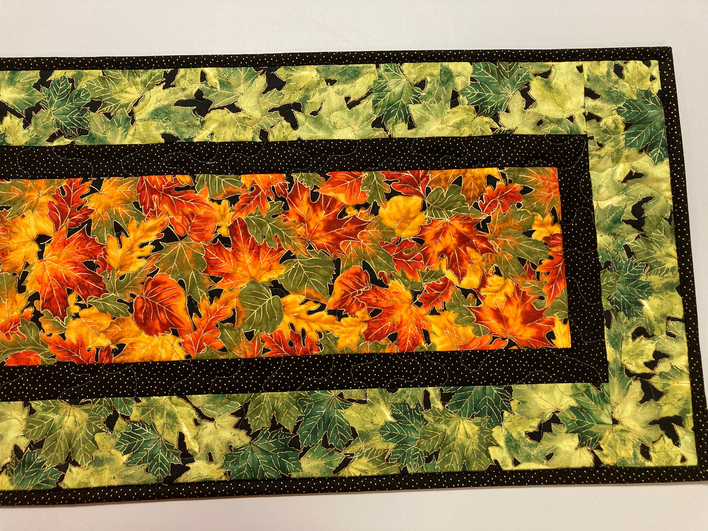 Fall Autumn Bright Leaves Quilted Table Runner, Dining Coffee Table Runner, 13x48" Reversible Holiday Winter, Autumn Red Orange Gold Green