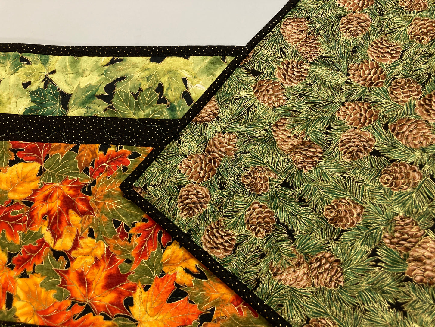 Fall Autumn Bright Leaves Quilted Table Runner, Dining Coffee Table Runner, 13x48" Reversible Holiday Winter, Autumn Red Orange Gold Green