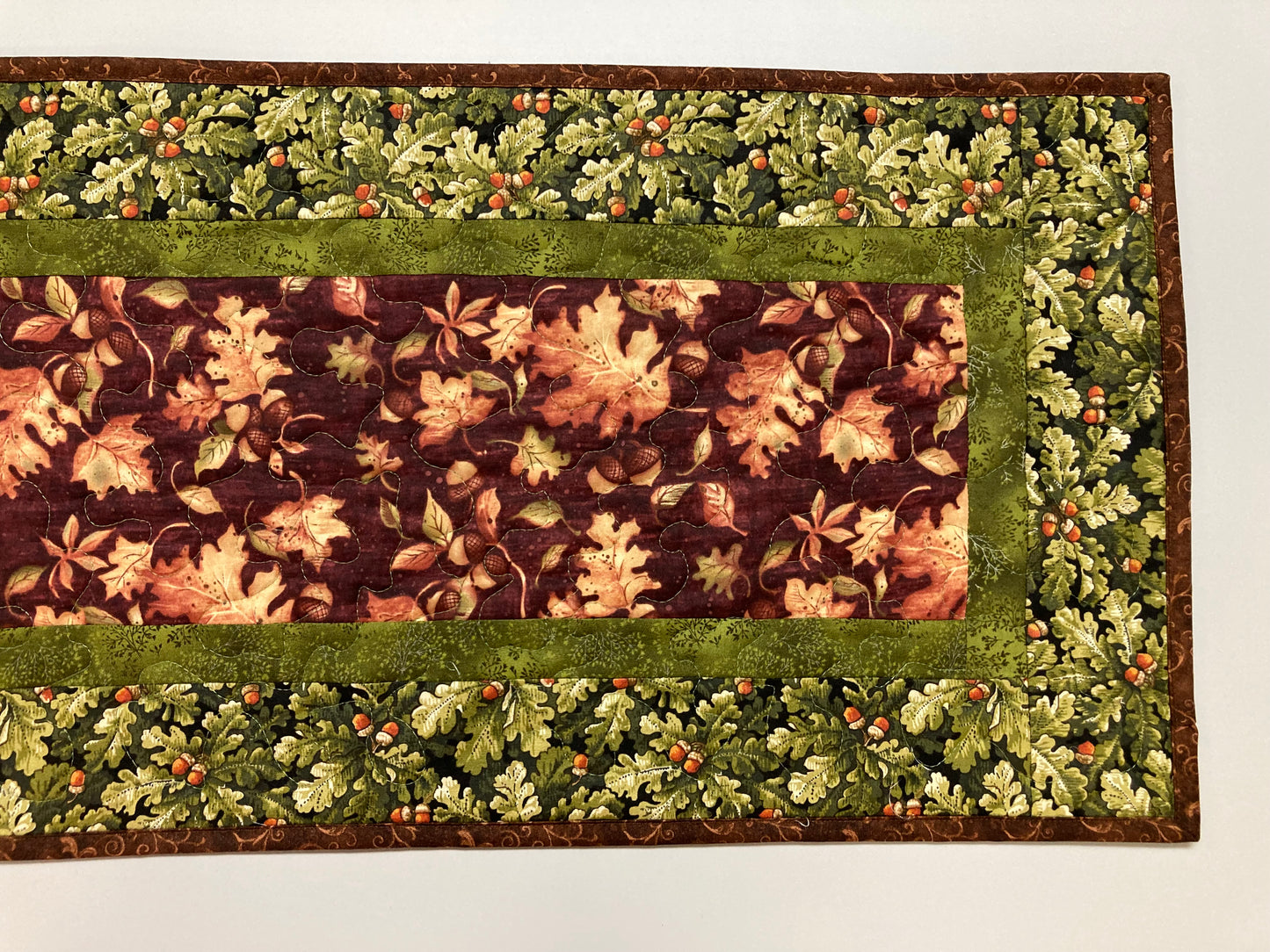 Fall Leaves and Acorns Leaves Quilted Dining Table Runner, Reversible Summer, Coffee End Table 13x48" Cabin Woods Burgundy Green Autumn Mat