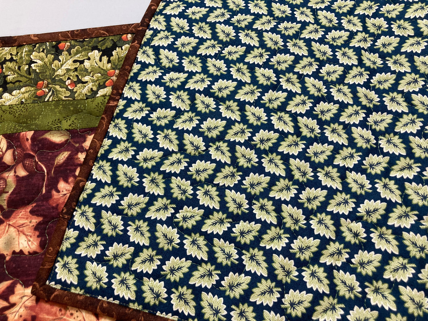 Fall Leaves and Acorns Leaves Quilted Dining Table Runner, Reversible Summer, Coffee End Table 13x48" Cabin Woods Burgundy Green Autumn Mat