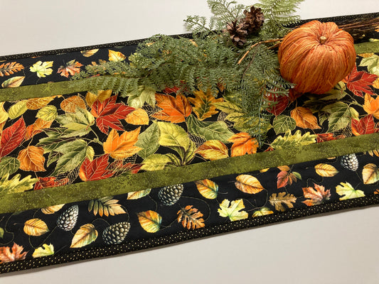 Quilted Fall Leaves Dining Table Runner, 13x48" Reversible Poinsettia Holiday Winter, Autumn Rust Gold Red Coffee End Table, Thanksgiving