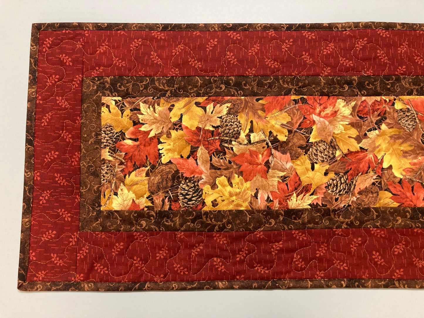 Quilted Fall Golden Brown Leaves Dining Table Runner, 13x48" Reversible Holiday Winter, Autumn Coffee End Table, Earth Tones Thanksgiving