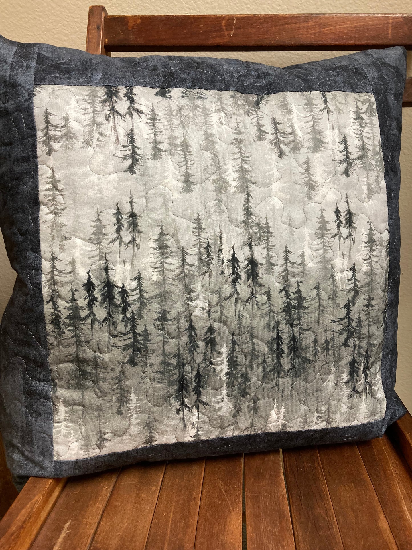 Winter Trees Gray Decorative Pillow 20x20" Cotton, Woods Cabin Lodge Bedroom Living Room, Sofa Chair Mountain Everyday Decor Handmade