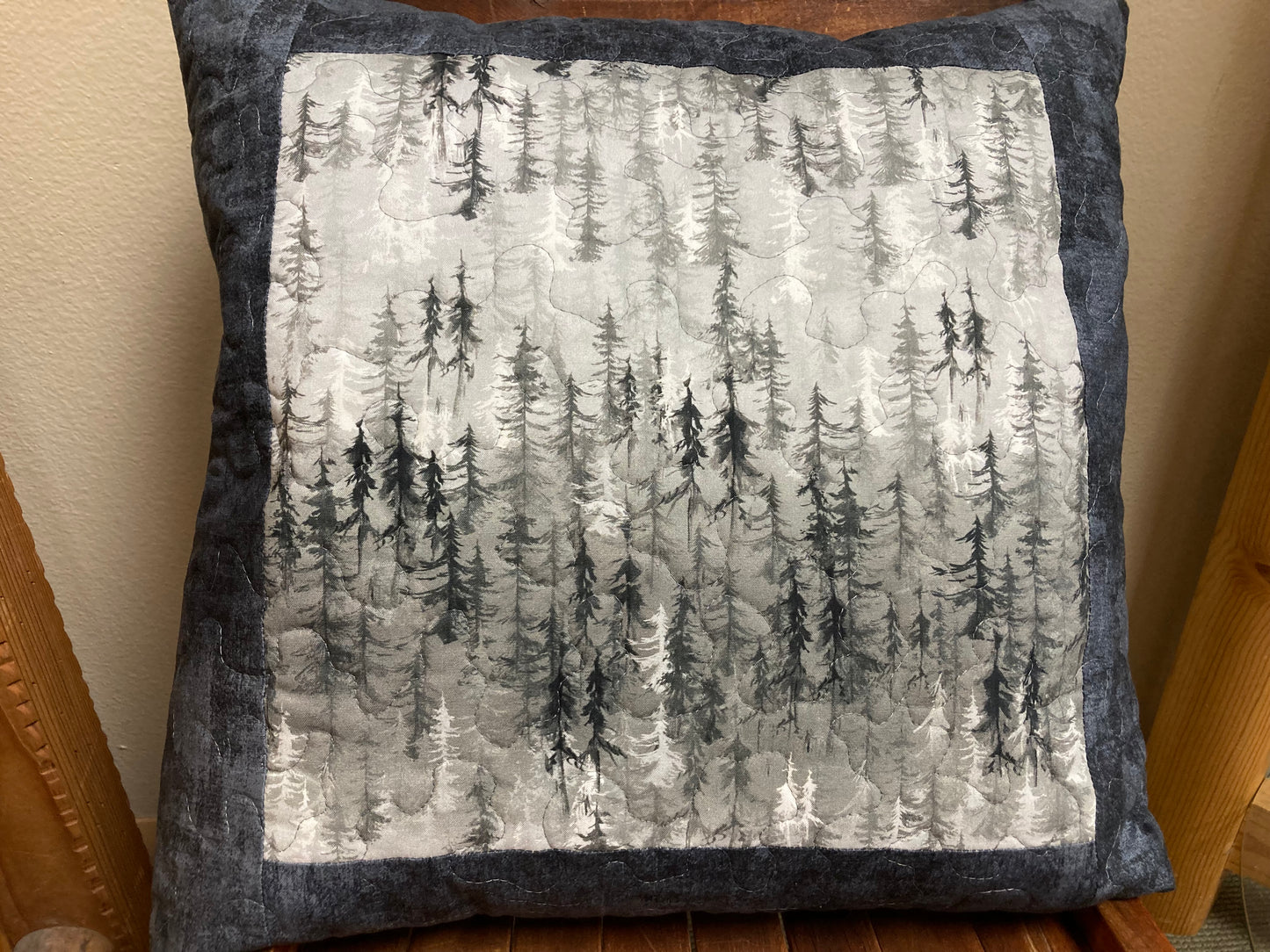 Winter Trees Gray Decorative Pillow 20x20" Cotton, Woods Cabin Lodge Bedroom Living Room, Sofa Chair Mountain Everyday Decor Handmade