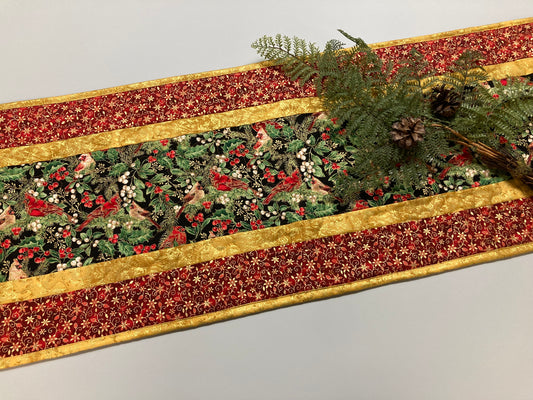 Christmas Red Cardinals 13x48" Quilted Dining Table Runner, Reversible Fall, Winter Holiday Coffee Table, Dresser Scarf, Bird Tree