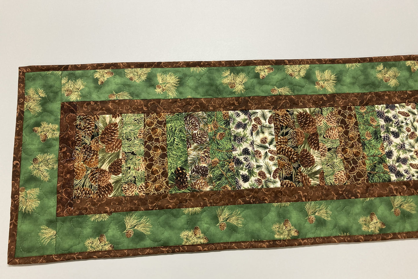 Pine Cones and Acorns Rustic Table Runner, Quilted Reversible Summer Long Wide, 13x60", Dining Coffee End Table Decor Mountain Cabin Woods