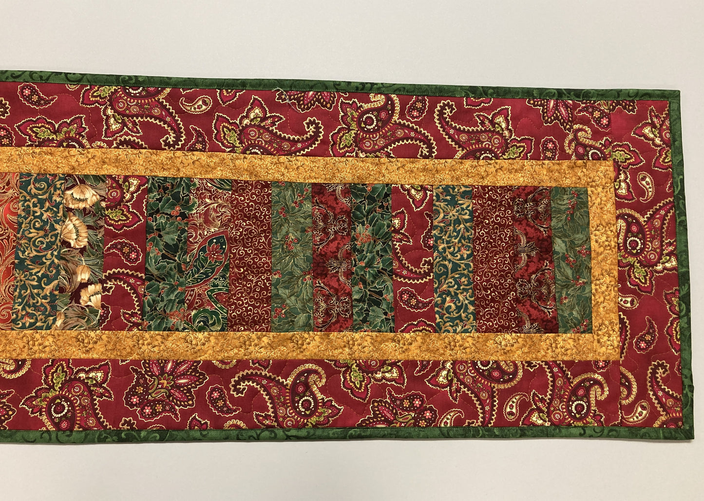 Christmas Dining Table Runner, Paisley Red Green Holiday, 14x48", Elegant Traditional Winter Reversible, Long Quilted Artistic Handmade