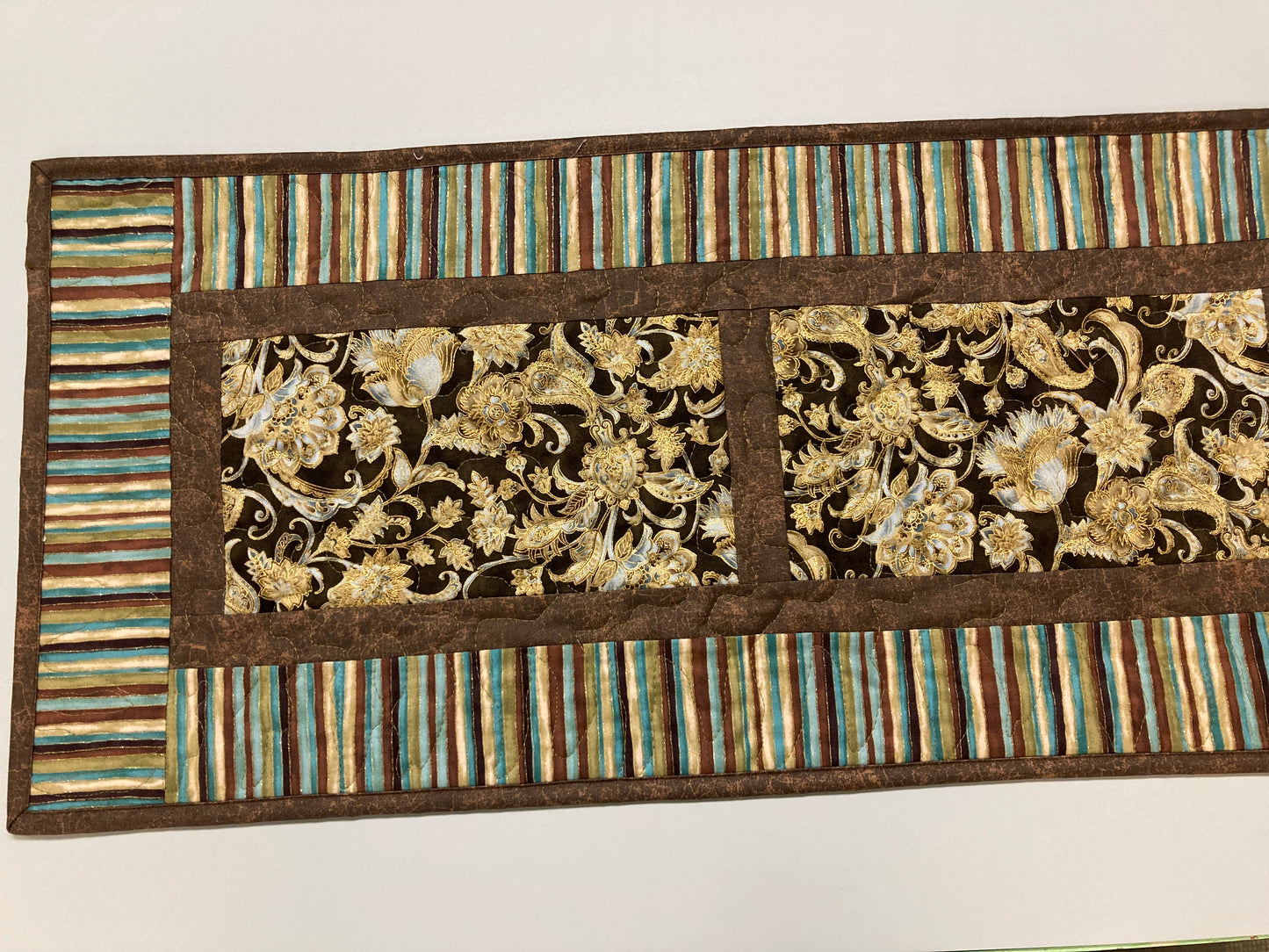 Paisley Elegant Brown Blue Green Dining Table Runner 13x50", Coffee Table Dresser Scarf, Reversible, Stripes Traditional Year Round Mat