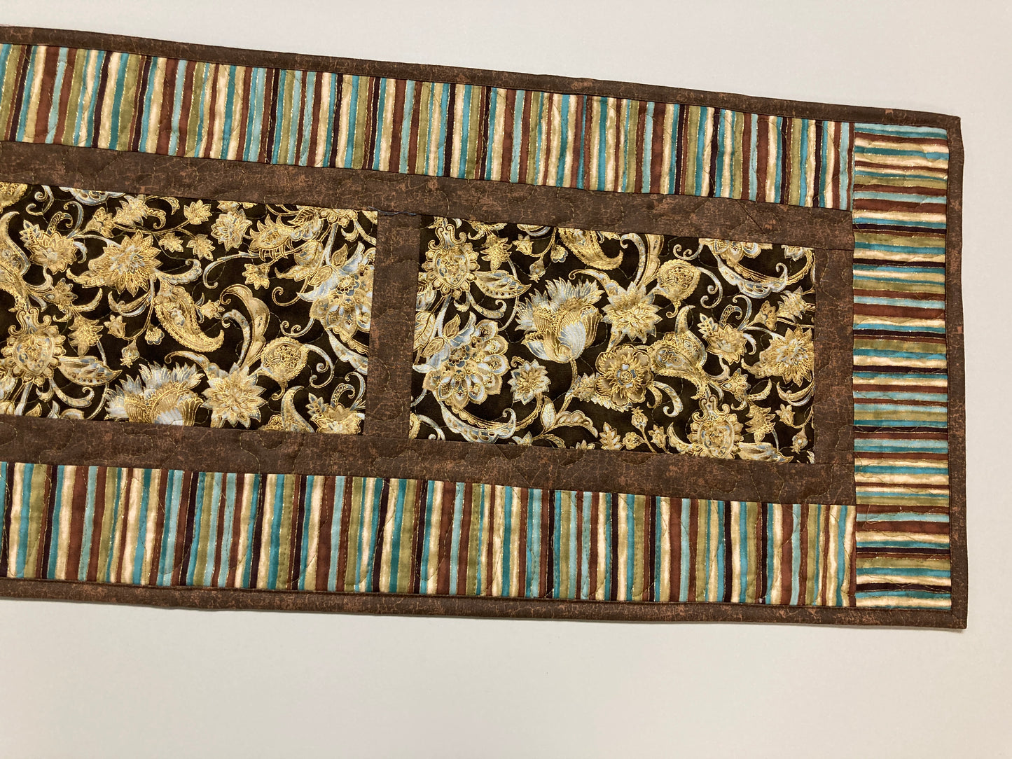 Paisley Elegant Brown Blue Green Dining Table Runner 13x50", Coffee Table Dresser Scarf, Reversible, Stripes Traditional Year Round Mat