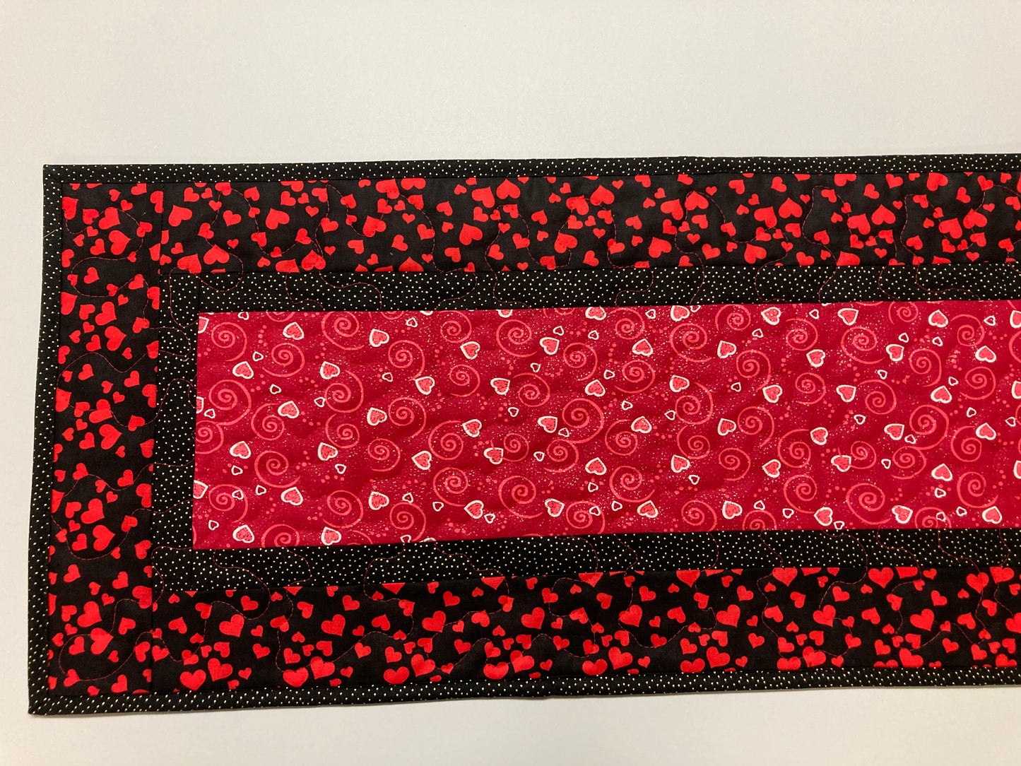 Hearts of Pink Red Valentine's Day Dining Table Runner, Quilted, Reversible St Patrick's Spring, Coffee Table, Heart Decor 13x48" Handmade