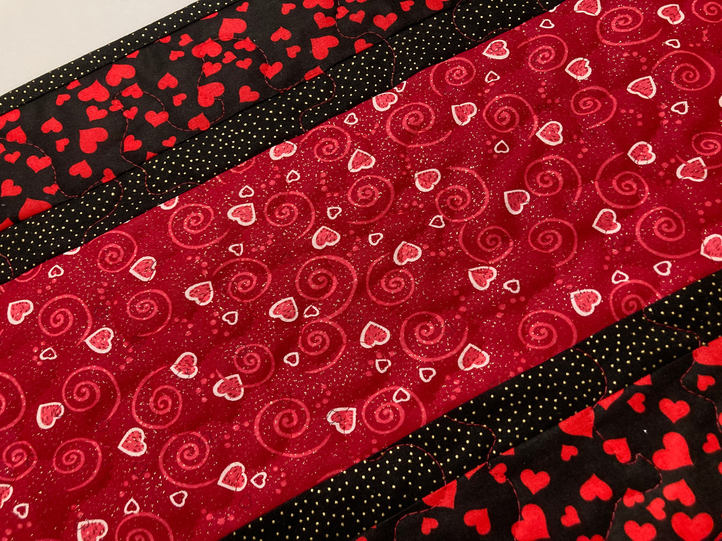 Hearts of Pink Red Valentine's Day Dining Table Runner, Quilted, Reversible St Patrick's Spring, Coffee Table, Heart Decor 13x48" Handmade