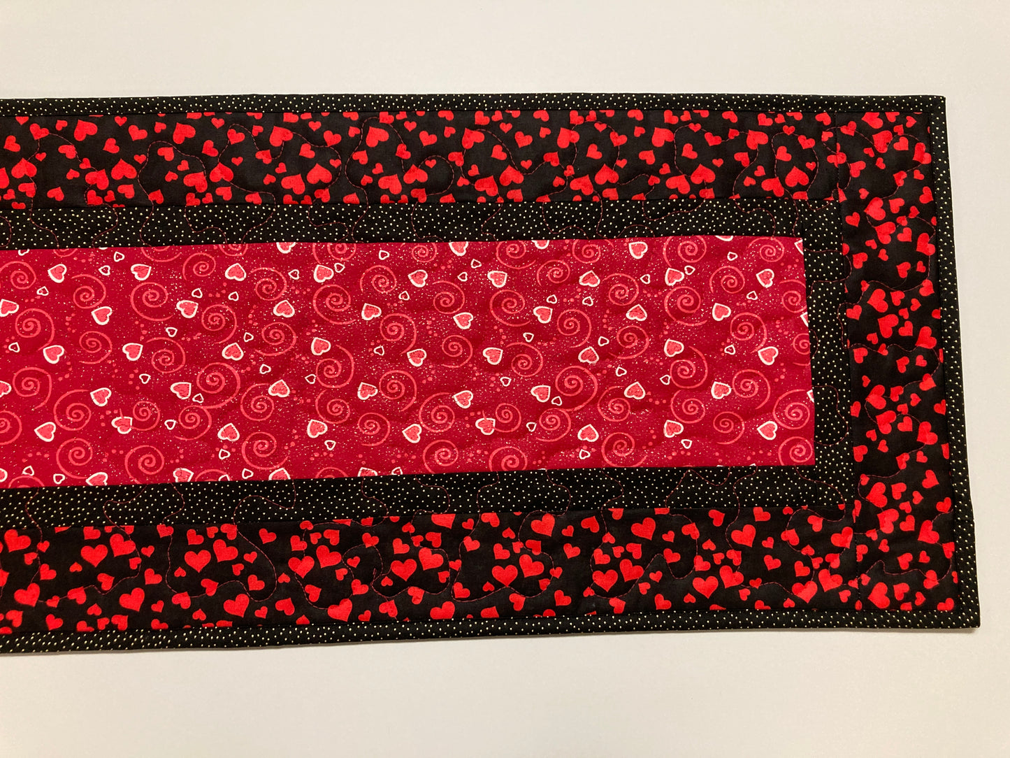 Hearts of Pink Red Valentine's Day Dining Table Runner, Quilted, Reversible St Patrick's Spring, Coffee Table, Heart Decor 13x48" Handmade