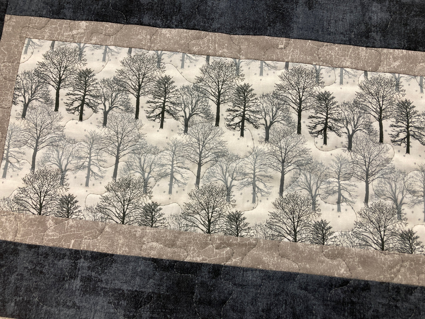 Winter White Trees and Snowflakes Quilted Dining Table Runner, 14x24 Reversible, Gray Coffee End Table Cabin Everyday Woods Mountains