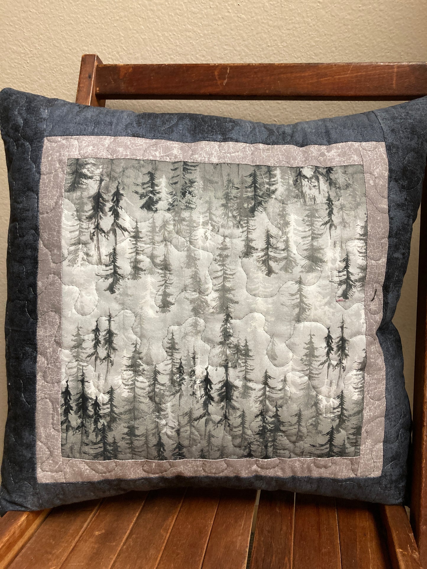 Winter Trees Gray Decorative Pillow 18x18" Cotton, Woods Cabin Lodge Bedroom Living Room, Sofa Chair Mountain Everyday Decor Handmade