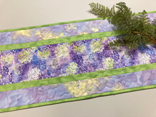 Purple Blue Hydrangeas Quilted Dining Table Runner, Reversible 13x48", Coffee End Table Nightstand Dresser Scarf, Garden Nature Handmade