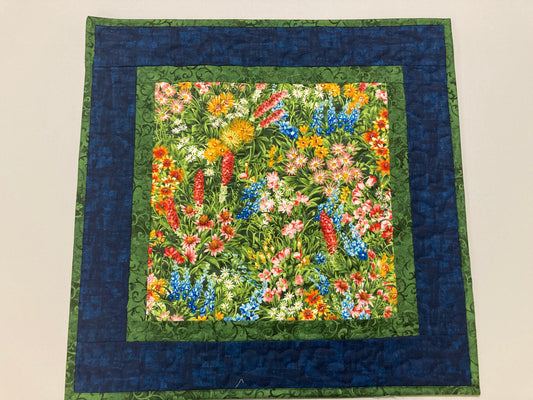 Summer Wildflowers Quilted Table Topper, Reversible Table Mat, 20x20" Coffee Table End Table Nightstand, Large Square Spring Decor Handmade