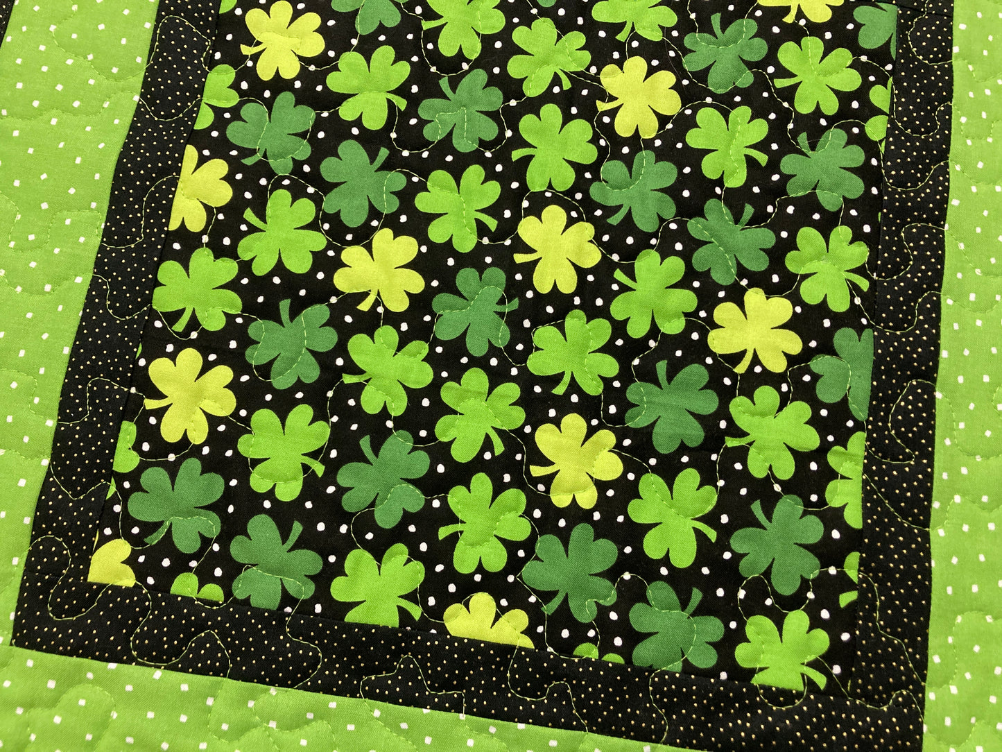 St Patrick's Day Shamrocks Quilted Table Runner Topper, 19x19" Coffee End Dining Table Square, Reversible Summer