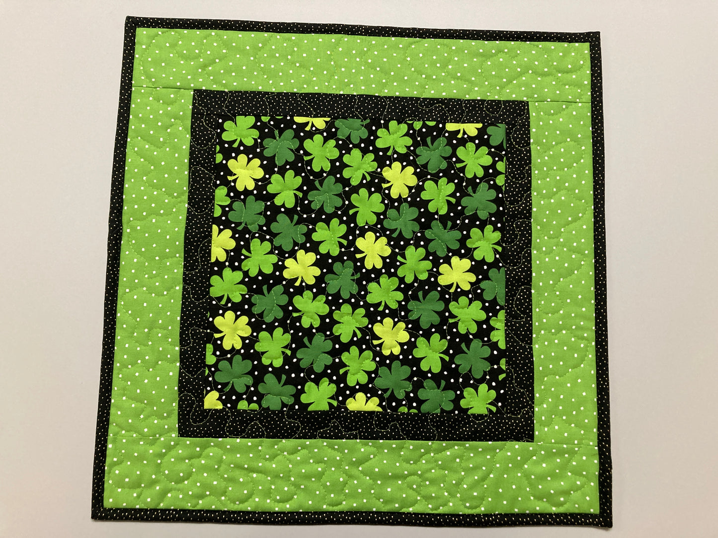 St Patrick's Day Shamrocks Quilted Table Runner Topper, 19x19" Coffee End Dining Table Square, Reversible Summer