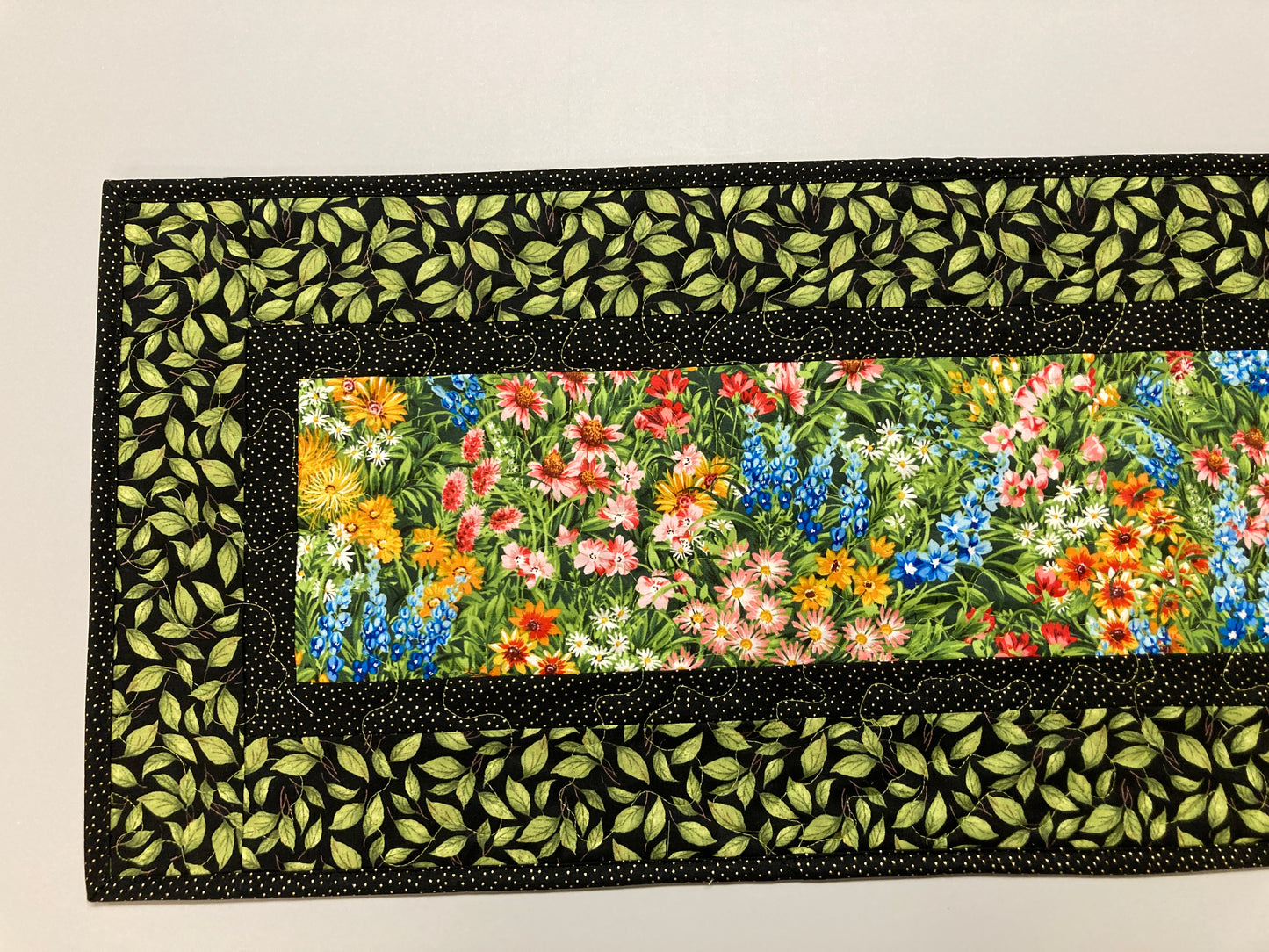 Wildflower Summer Quilted Table Runner, 13x48" Yellow Red Blue Flowers, Dining Room Coffee Table Runner, Garden Floral Everyday Reversible