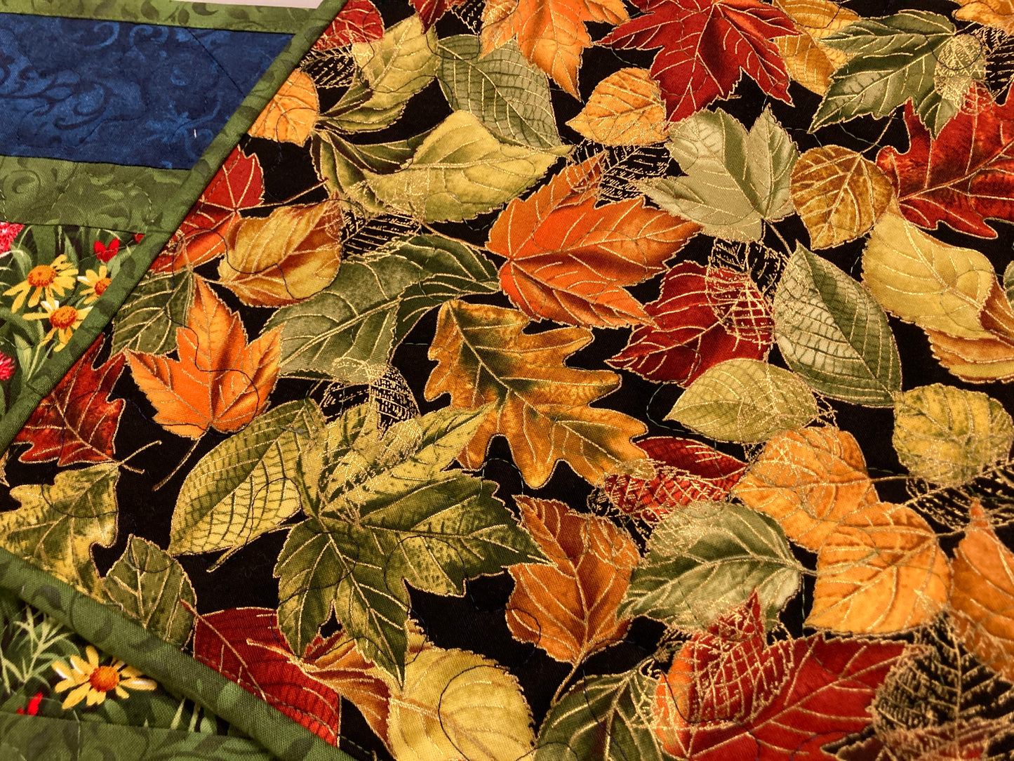 Quilted Table Runner Summer Texas Wildflowers, 13x72" Yellow Red Blue Flowers, Dining Room Coffee Table Runner, Garden Floral Everyday