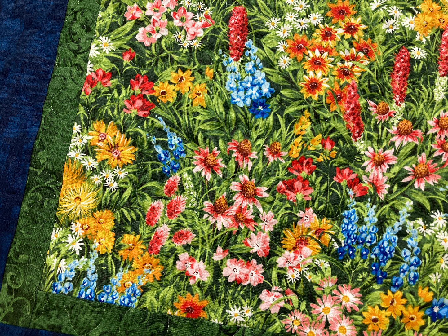 Summer Wildflowers Quilted Table Topper, Reversible Table Mat, 20x20" Coffee Table End Table Nightstand, Large Square Spring Decor Handmade