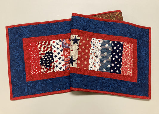 Red, White Blue Americana Patriotic 4th July Quilted Table Runner, 13x50”, Long Table Decor, Memorial Labor Day, Handmade Reversible Mat