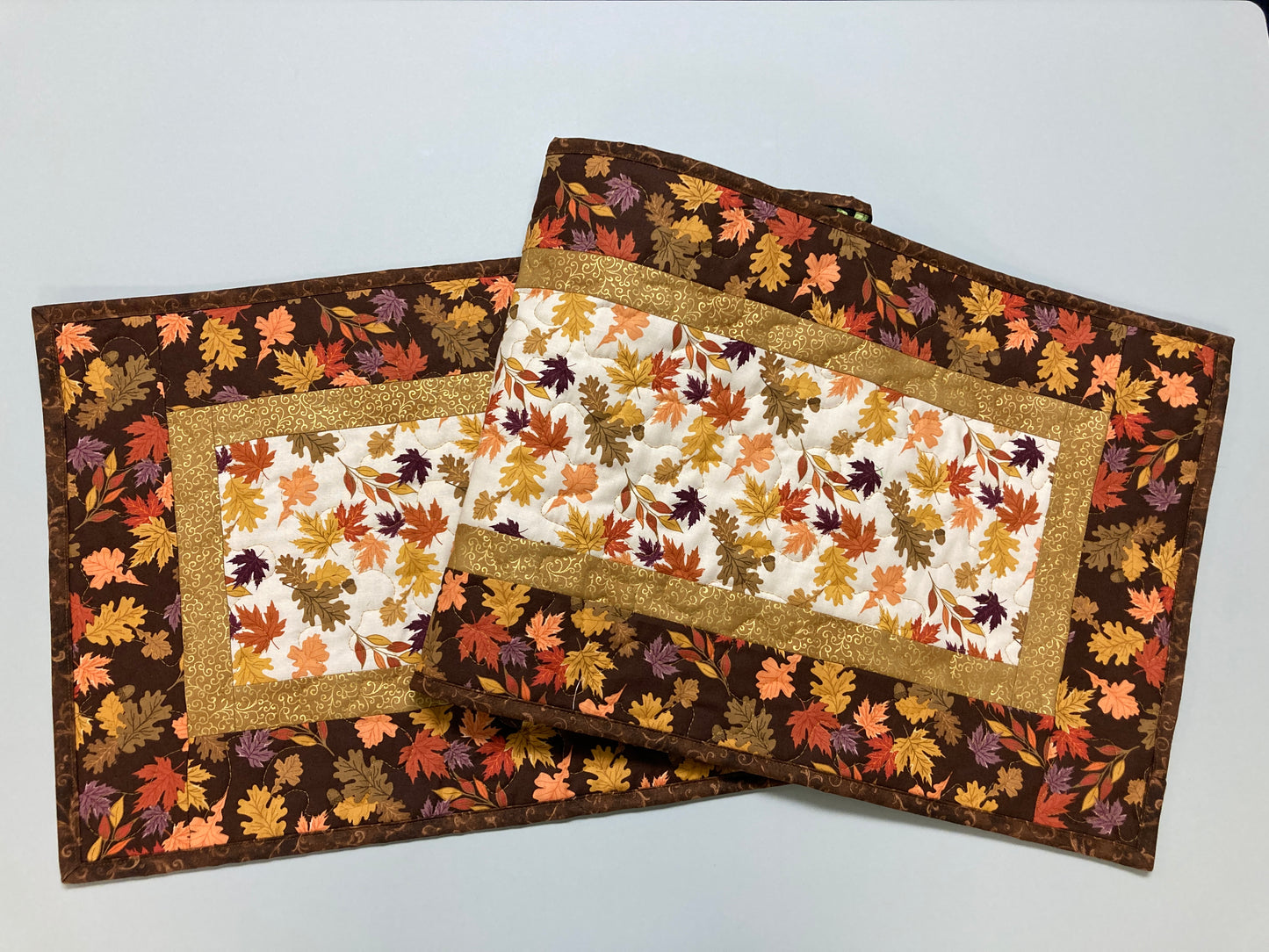 Fall Leaves Dining Table Runner, 13x48" Reversible Holiday Winter, Autumn Rust Gold Red Coffee End Table, Earth Tones Thanksgiving Quilted